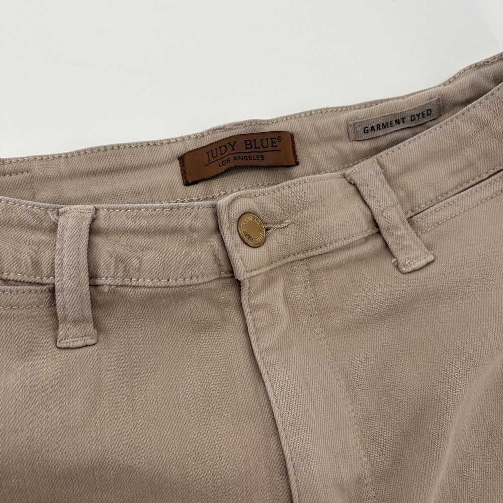Judy Blue Jeans Womens 11/30 Beige Garment Dyed Wide Leg Crop High Waist Raw Hem